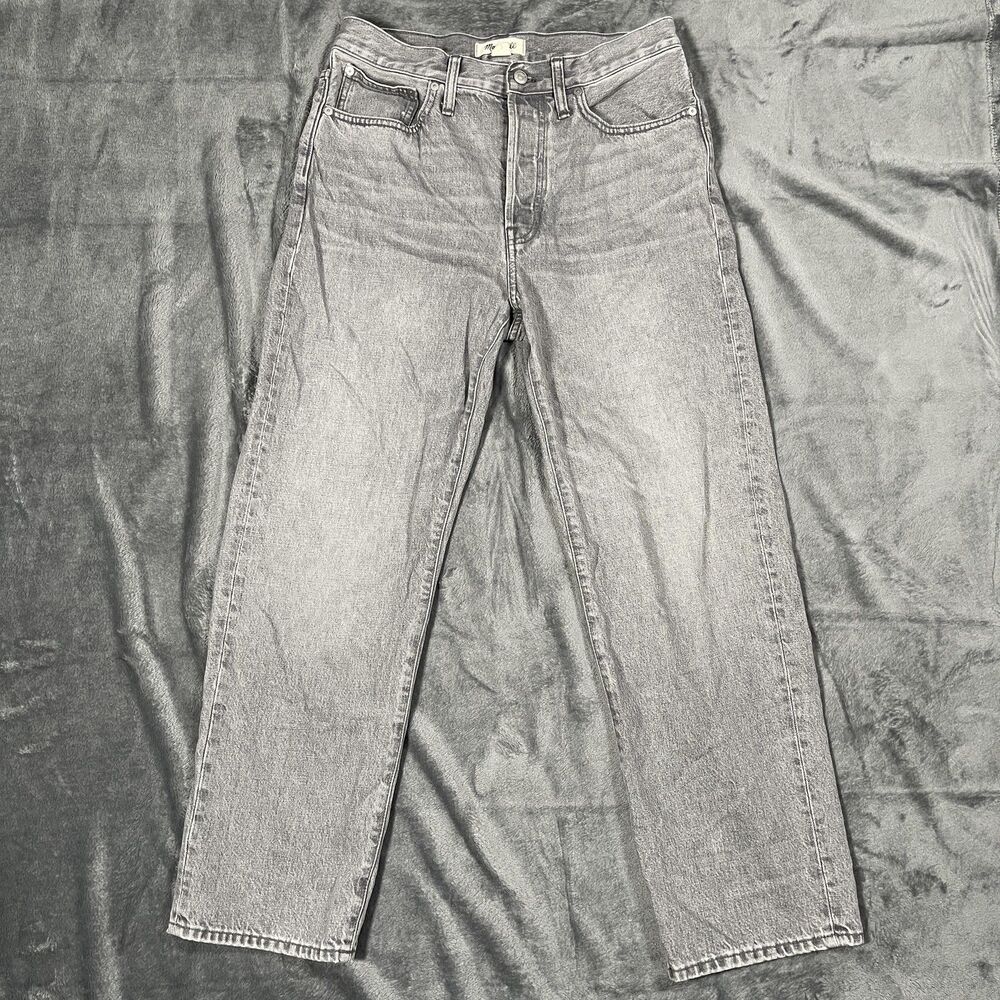 Madewell The Dadjean Jeans Womens 28 Gray Stone Wash High Rise Straight Denim